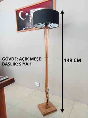 Balsa Dekor Açık Meşe Ahşap Lambader-Siyah Başlıklı Köşe Lambası