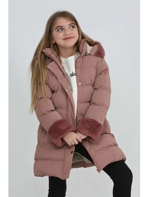 The Jojo Design 5-13 Yaş Kız Çocuk Mont Kapüşonlu, Detaylı, Pembe Şişme Kışlık Mont