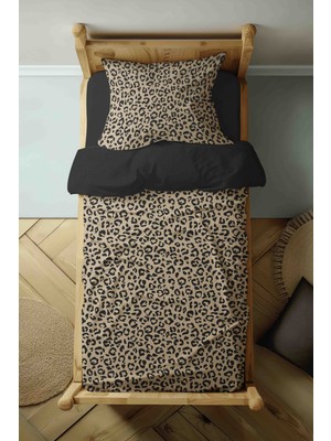 Luvis Store Golden Leopard - Leopar Desenli Tek Kişilik Hibrit Nevresim Takımı - Çarşaflı
