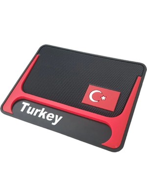 Mikasso Kaydırmaz Silikonlu Ped Araç Göğüs Torpido Ev Ofis Çok Amaçlı Turkey Bayrak Desenli 17,5 cm x 13 cm