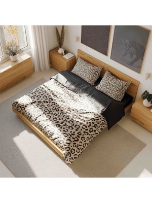 Luvis Store Golden Leopard - Leopar Desenli Çift Kişilik Hibrit Nevresim Takımı - Çarşafsız
