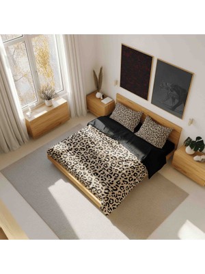 Luvis Store Golden Leopard - Leopar Desenli Çift Kişilik Hibrit Nevresim Takımı - Çarşaflı