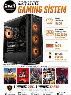 Özlen X66 RYZEN 5 5600 RTX 3050 6GB 16GB RAM 500GB M.2 SSD Oyuncu Bilgisayarı