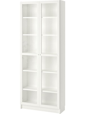IKEA Modern Beyaz Cam Kapaklı Kitaplık 80X30X202 cm - Salon Çalışma Odası Kaliteli Dolap - Şık Depolama