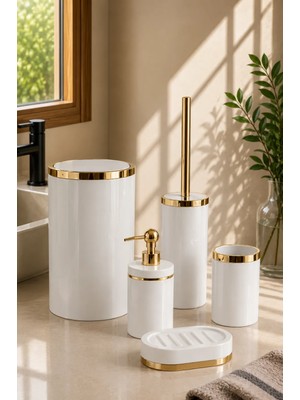 Trend Banyo Mutfak Beyaz Gold Yuvarlak Banyo Seti 5 Parça Akrilik Malzeme ile Şık Tasarım ve Suya Dayanıklı