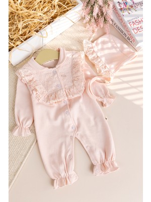 Babymod Güpürlü Şapkalı Bebe Yakalı 100% Pamuk Kız Bebek Tulum