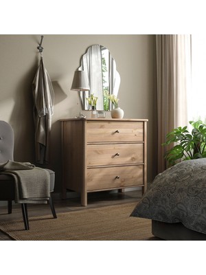 IKEA Modern Gri 3 Çekmeceli Şifonyer 93X50X91 cm - Yatak Odası Kaliteli Dolap - Şık Depolama Çözümü