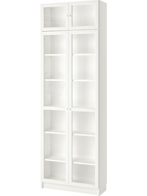 IKEA Modern Beyaz Cam Kapaklı Kitaplık 80X30X237 cm - Salon Çalışma Odası Kaliteli Dolap - Şık Depolama