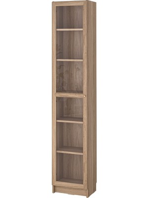 IKEA Modern Kahverengi Cam Kapaklı Kitaplık 40X30X202 cm - Salon Çalışma Odası Kaliteli Dolap - Şık Depolama