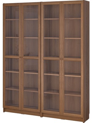 IKEA Modern Kahverengi Cam Kapaklı Kitaplık 160X202 cm - Salon Çalışma Odası Kaliteli Dolap - Şık Depolama