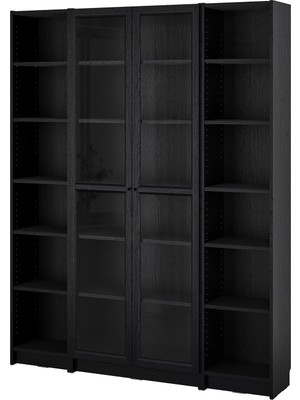 IKEA Modern Siyah Cam Kapaklı Kitaplık 160X202 cm - Salon Çalışma Odası Kaliteli Dolap - Şık Depolama