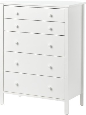 IKEA Modern Beyaz 5 Çekmeceli Şifonyer 76X102 cm - Yatak Odası Kaliteli Dolap - Şık Depolama Çözümü