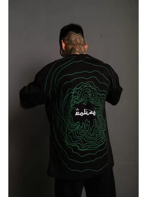 Modi Erkek Bisiklet Yakalı Sırt Baskılı Oversize T-Shirt - Siyah