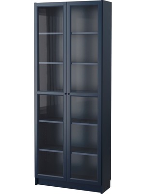 IKEA Modern Mavi Cam Kapaklı Kitaplık 80X30X202 cm - Salon Çalışma Odası Kaliteli Dolap - Şık Depolama