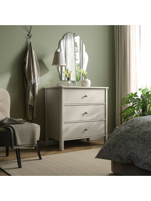 IKEA Modern Gri 3 Çekmeceli Şifonyer 93X50X91 cm - Yatak Odası Kaliteli Dolap - Şık Depolama Çözümü
