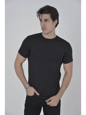 Modi Erkek File Cepli Slim Fit T-Shirt - Siyah