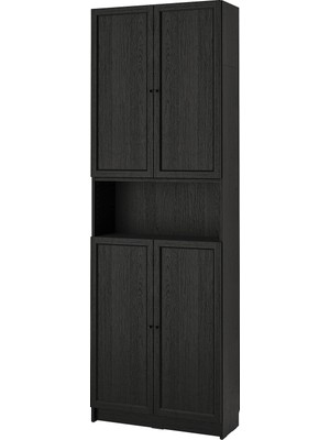 IKEA Modern Siyah Kapaklı Kitaplık 80X30X237 cm - Salon Çalışma Odası Kaliteli Dolap - Şık Depolama