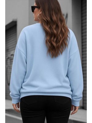 Oksit Uly Kadın Büyük Beden Battal Basic Bisiklet Yaka Iki Iplik Pamuklu Sweatshirt Rahat Kesim Unisex Sevgili Kombini