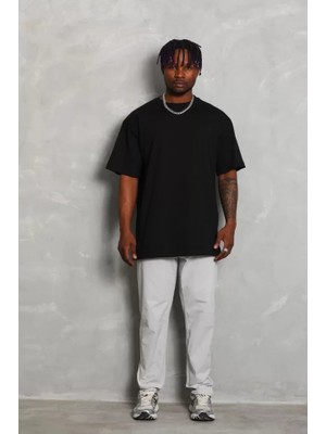 Modi Unisex Oversize Düz Bisiklet Yaka T-Shirt - Siyah