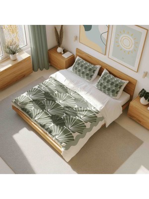 Luvis Store Green Shell - Deniz Kabuğu Desenli Çift Kişilik Hibrit Nevresim Takımı - Çarşafsız