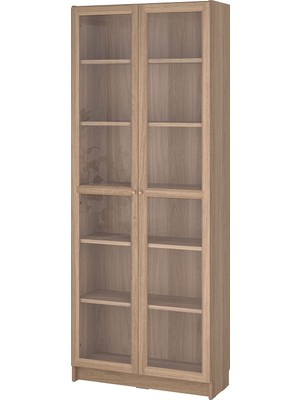 IKEA Modern Kahverengi Cam Kapaklı Kitaplık 80X30X202 cm - Salon Çalışma Odası Kaliteli Dolap - Şık Depolama