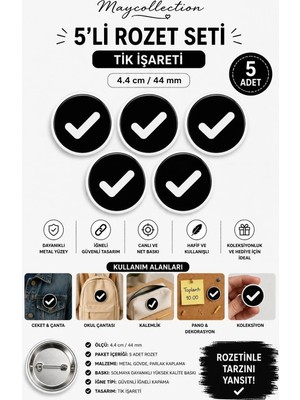 Tik Işareti Rozet Seti Ceket-Çanta-Kalemlik-Şapka-Aksesuar Rozeti  (44MM) 5 Adet