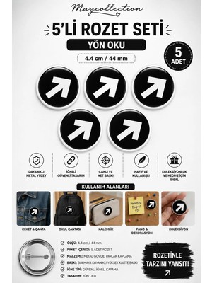 Yön Oku Işareti Rozet Seti Ceket-Çanta-Kalemlik-Şapka-Aksesuar Rozeti  (44MM) 5 Adet