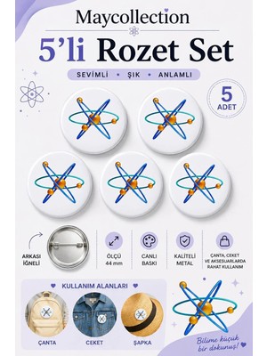 Atom Rozet Seti Ceket-Çanta-Kalemlik-Şapka-Aksesuar Rozeti  (44MM) 5 Adet
