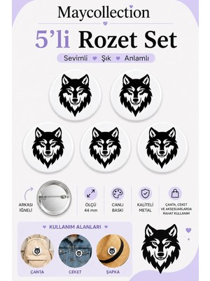 Kurt Rozet Seti Ceket-Çanta-Kalemlik-Şapka-Aksesuar Rozeti  (44MM) 5 Adet