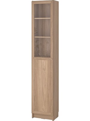 IKEA Modern Kahverengi Cam Kapaklı Kitaplık 40X30X202 cm - Salon Çalışma Odası Kaliteli Dolap - Şık Depolama