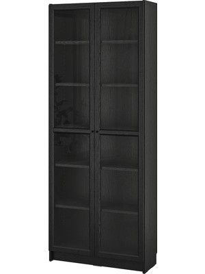 IKEA Modern Siyah Cam Kapaklı Kitaplık 80X30X202 cm - Salon Çalışma Odası Kaliteli Dolap - Şık Depolama
