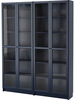 IKEA Modern Mavi Cam Kapaklı Kitaplık 160X30X202 cm - Salon Çalışma Odası Kaliteli Dolap - Şık Depolama