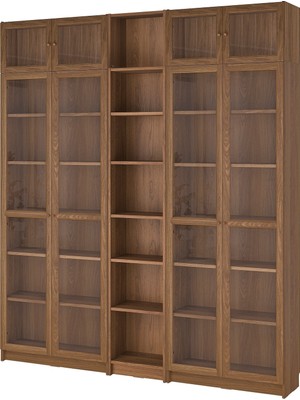 IKEA Modern Kahverengi Cam Kapaklı Kitaplık 200X30X237 cm - Salon Çalışma Odası Kaliteli Dolap - Şık Depolama