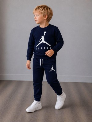 Cg Kids Lacivert Baskılı Erkek Çocuk Eşofman Takımı - 3iplik Pamuklu 2'li Set