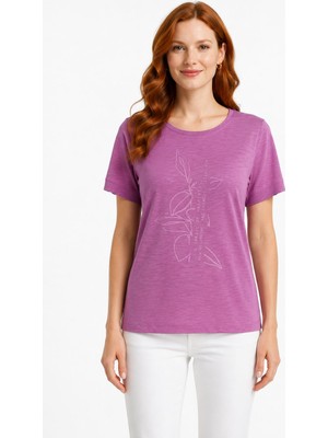 Neden Tekstil Kadın Pembe Baskılı Kısa Kollu Pamuklu T-Shirt