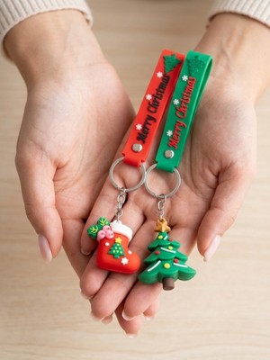 Biton Toptan 2 Adet Yılbaşı Noel Slikon Anahtarlık – Yeni Yıl  Charm Çanta ve Anahtar Süsü