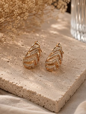 Solène Damla Zirkon Taşlı Altın Kaplama Rose Gold Çelik Küpe