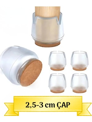 Cocoloco Home 4'lü  2.5-3.2 cm Keçeli Şeffaf Silikon Masa Sandalye Ayak Zemin Koruyucu Sessiz, Çizmez, Kaymaz Mobilya Koruma