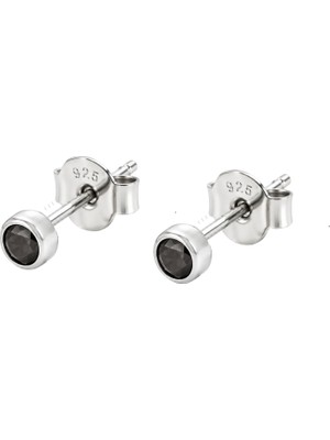 Servi 925 Ayar Gümüş 3 mm Siyah Zirkon Taşlı Nokta  Küpe