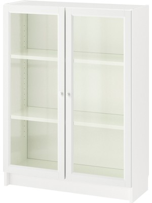 IKEA Modern Beyaz Cam Kapaklı Kitaplık 80X30X106 cm - Salon Çalışma Odası Kaliteli Dolap - Şık Depolama