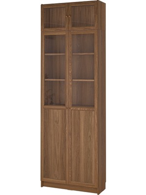 IKEA Modern Kahverengi Cam Kapaklı Kitaplık 80X30X237 cm - Salon Çalışma Odası Kaliteli Dolap - Şık Depolama