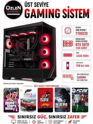 Özlen XL59 RYZEN 7 7700X3D RTX 5070 12GB 32GB DDR5 RAM 1TB M.2 SSD Üst Seviye Oyuncu Bilgisayarı