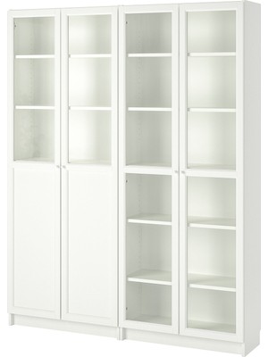 IKEA Modern Beyaz Cam Kapaklı Kitaplık 160X30X202 cm - Salon Çalışma Odası Kaliteli Dolap - Şık Depolama