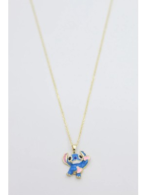 Altın Renk Stitch Kalpli Kolye Çelik Şık Tasarım Kaliteli
