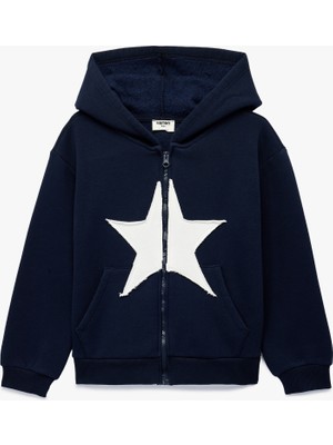 Koton Uzun Kollu Yıldız Desenli Fermuarlı Şardonlu Kapşonlu  Sweatshirt