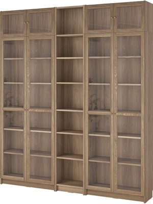 IKEA Modern Kahverengi Cam Kapaklı Kitaplık 200X30X237 cm - Salon Çalışma Odası Kaliteli Dolap - Şık Depolama