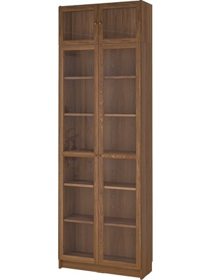 IKEA Modern Kahverengi Cam Kapaklı Kitaplık 80X30X237 cm - Salon Çalışma Odası Kaliteli Dolap - Şık Depolama