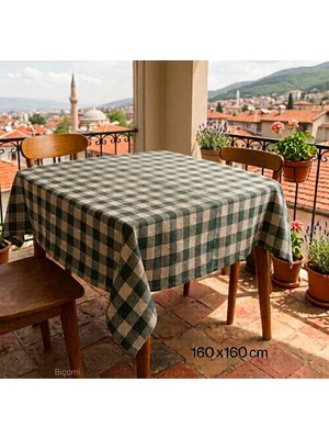 Biçomi Leke Dirençli & Kolay Temizlenen Yeşil Ekose Masa Örtüsü – Günlük ve Piknik Kullanımına Uygun Pratik Sofra Bezi (160X160 Cm)