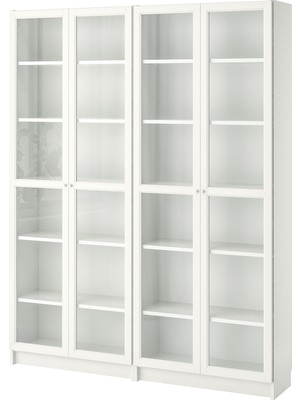IKEA Modern Beyaz Cam Kapaklı Kitaplık 160X30X202 cm - Salon Çalışma Odası Kaliteli Dolap - Şık Depolama