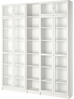 IKEA Modern Beyaz Cam Kapaklı Kitaplık 200X30X237 cm - Salon Çalışma Odası Kaliteli Dolap - Şık Depolama